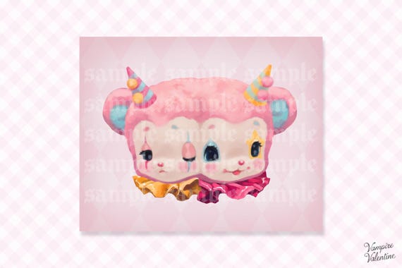 Creepy Cute Print Clown Bear | Pastel Gothic Fantasy Art as Quirky Alternative Home Decor Poster