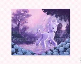 Lilac Unicorn Print | Cute Vintage Purple Gloss Poster 8x10