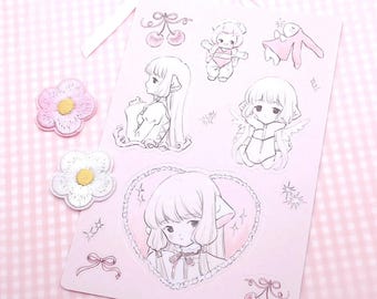 Arkusz naklejek Chobits Chii | Anime Retro Kitsch Kawaii Soft Fanart jako arkusz naklejek winylowych