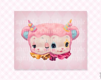 Creepy Cute Print Clown Bear | Pastel Gothic Fantasy Art as Quirky Alternative Home Decor Poster
