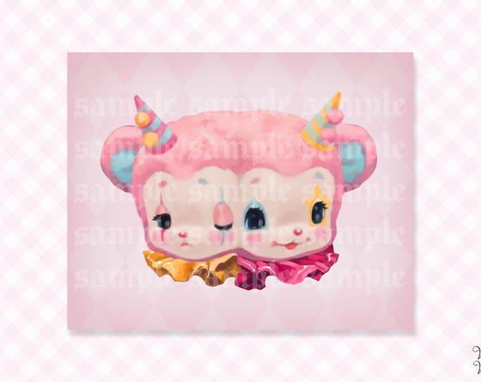 Creepy Cute Print Clown Bear | Pastel Gothic Fantasy Art as Quirky Alternative Home Decor Poster
