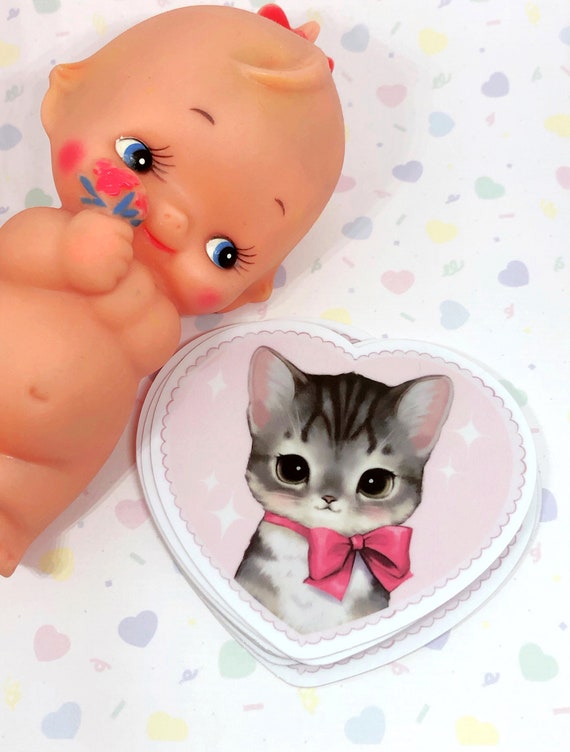 Kitsch Kitten Sticker | Retro Pink Cat Art on Waterproof Vinyl