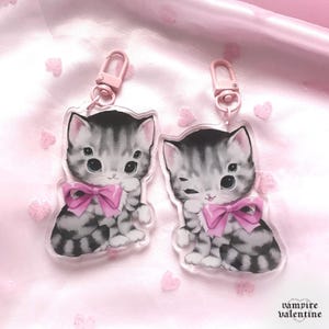 Creepy Cute Keychain Spider Cat | Retro Kitsch Weird Kawaii Oddity Art on Acrylic Charm Accessory