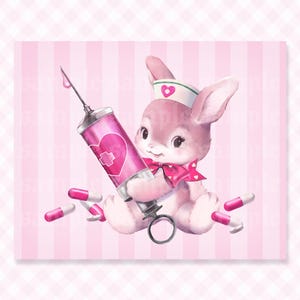 Nurse Bunny Print | Cute Vintage Kitsch Gloss Poster 8x10 image 1