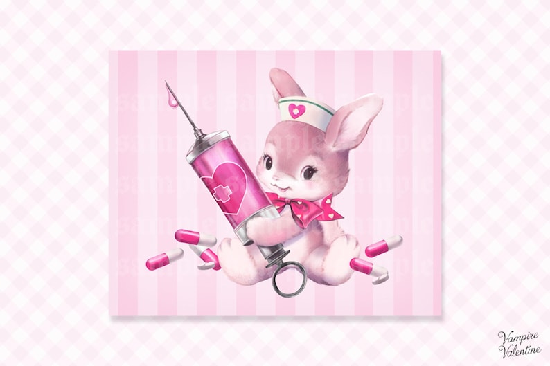 Nurse Bunny Print | Cute Vintage Kitsch Gloss Poster 8x10 image 1