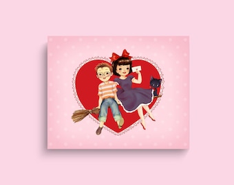 Little Kitsch Witch Vintage Valentine Print | Cute and Quirky Classic Anime Art as Poster Wall Decor