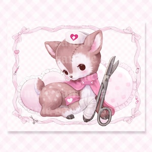 Nurse Fawn Print | Cute Vintage Kitsch Gloss Poster 8x10 image 1