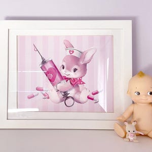 Nurse Bunny Print | Cute Vintage Kitsch Gloss Poster 8x10 image 2