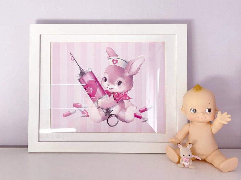 Nurse Bunny Print | Cute Vintage Kitsch Gloss Poster 8x10 image 2