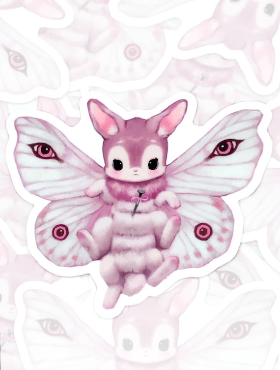 Creepy Cute Sticker Moth Rabbit | Kitsch Quirky Bunny Art on Waterproof Vinyl