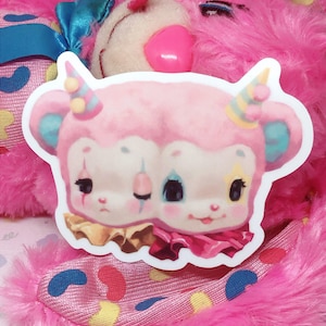 Clown Bear Sticker | Creepy Cute Weird Circus Oddity Art on Waterproof Vinyl