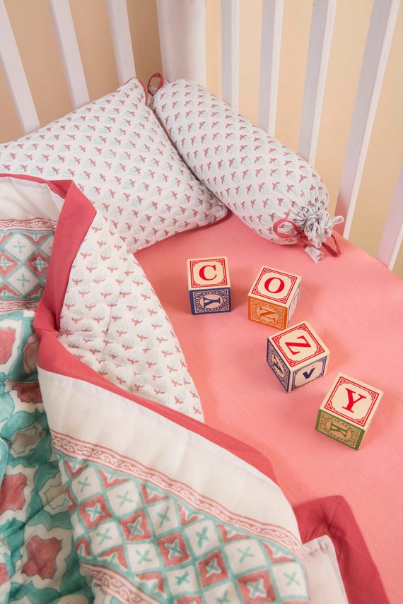Miami Cotton Baby Crib Bedding Set Reversible Quilt Quilted Etsy