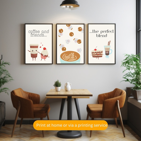 Cute Coffee Bar Decor Coffee Print Aesthetic Coffee Poster Coffee Wall Art Coffee Shop Gift Poster Art Gift Kitchen Coffee Kawaii Set of 3