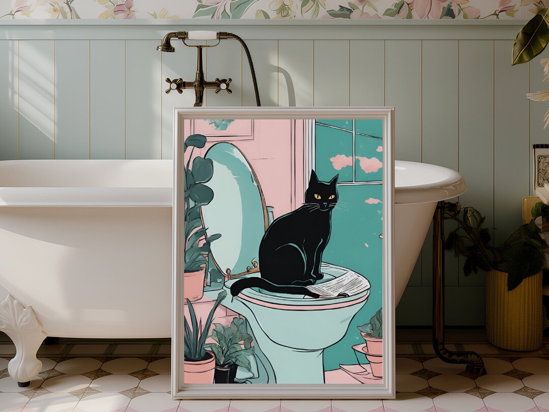 Quirky Cat Bathroom Art Cat Digital Download Cat Print Cat Poster for ...
