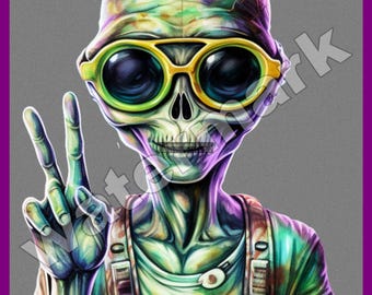 Peace Alien 9"x12" Metal Sign