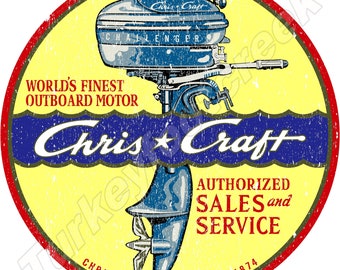 Chris Craft Authorized Sales And Service Weathered Look 11.75" Round Sign