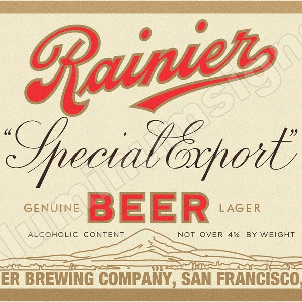 Rainier Special Export Beer Label 12" x 16" Sign