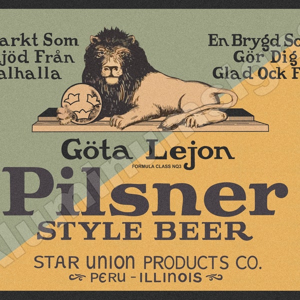 Göta Lejon Pilsner Style Beer Label 9" x 12" Sign