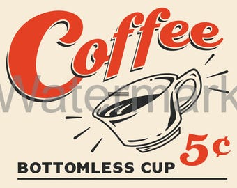 Coffee Bottomless Cup 9"x12" Metal Sign