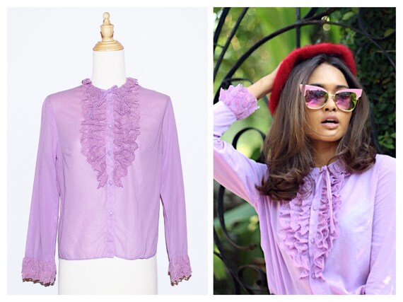 1940s Lavender Cotton Tiered Lace Ruffle Shirt
