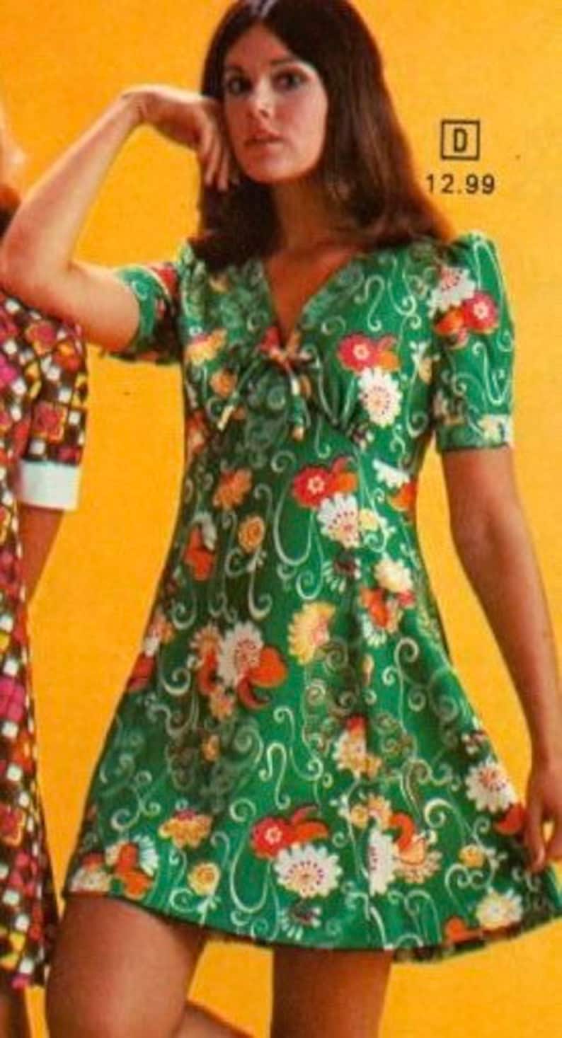 1960s Floral Polkadot Empire Waist Baby Doll Dress with puff Etsy