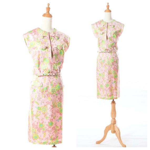 1960s Floral Pastel Pink Asian Inspired Cocktail D