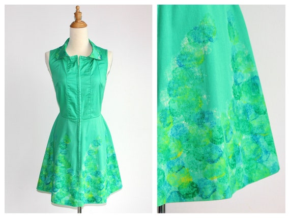 1960s Jade Green Hand-Painted Denim Shirt Mini by