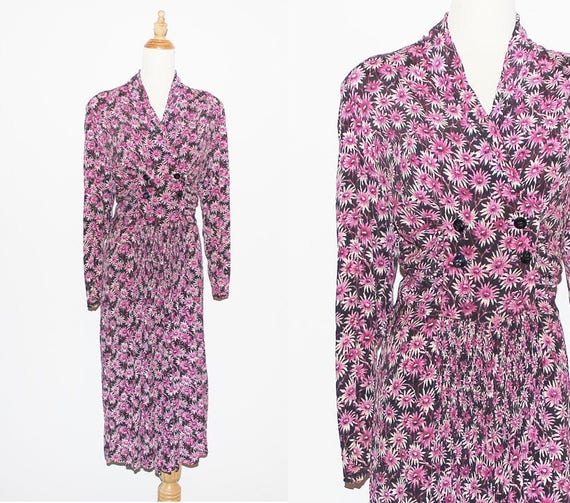 1930s Floral Magenta Art Deco Bias Cut Day Dress i