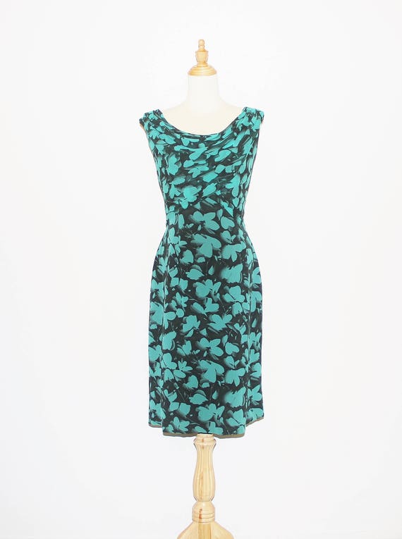 Early 1960s Leaf Patterned Turquoise Crossover Dra