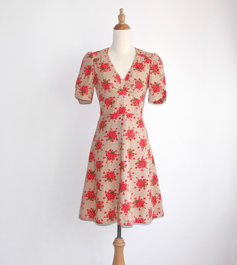 1960s Floral Polkadot Empire Waist Baby Doll Dress with puff Etsy