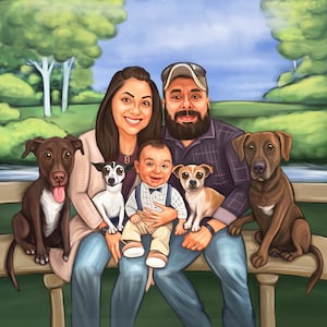 Custom portrait with pets, Custom couple portrait, Family pet portrait,  Personalized Portrait, Couple cartoon portrait from photo