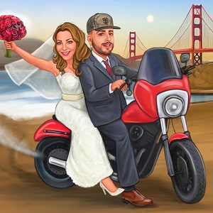 Cartoon wedding portrait, Wedding invitation, Wedding illustration, Unique wedding gift for couple, Engagement gift, Custom couple portrait