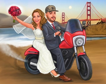 Custom Cartoon Wedding Portrait, Unique Couple Engagement Gift