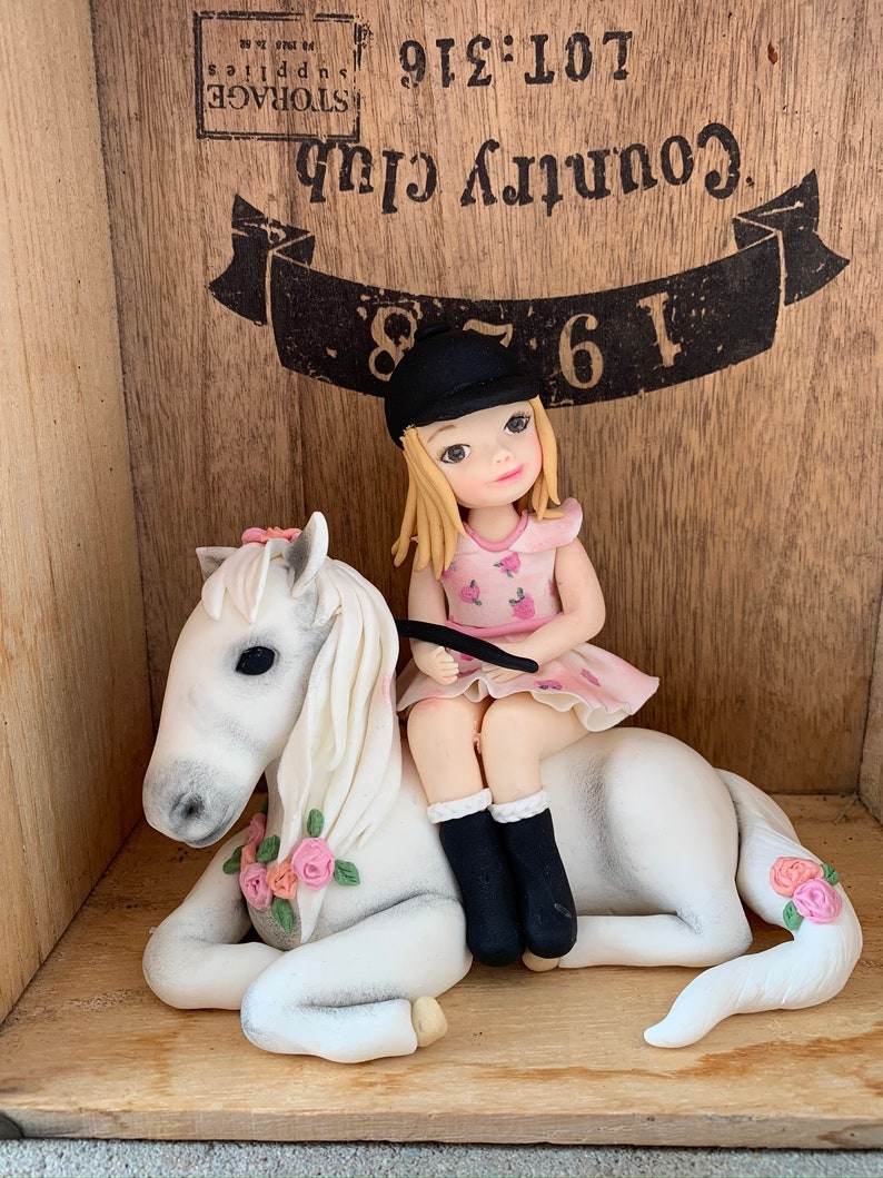 Fondant Cake Topper Girl Horse Cake Figurine Personalized Gift Riding Gift Birthday Gift Cake Figurine