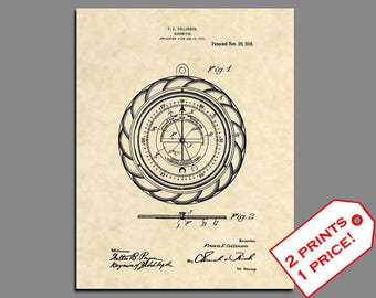 Patent Prints - 1916 Barometer Weather Wall Art Patent Print - Vintage Weather Decor Weather Instruements Patent Art - Weather Art - 195