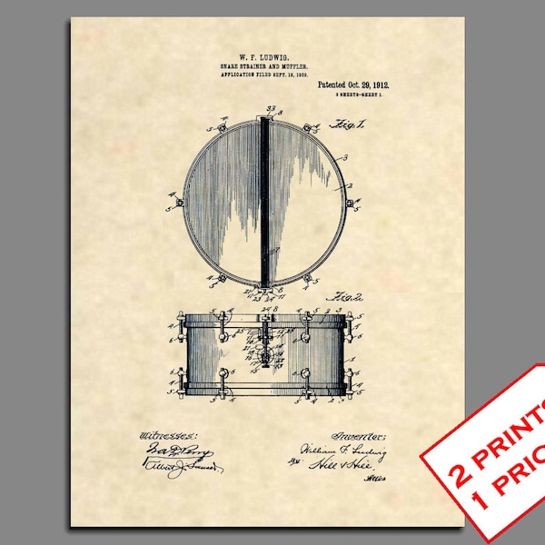 Music Print Art - Vintage Ludwig Snare Drum - Drum Set Art Patent Prints - Drum Set Prints Wall Art - Music Artwork Patent Poster - 154