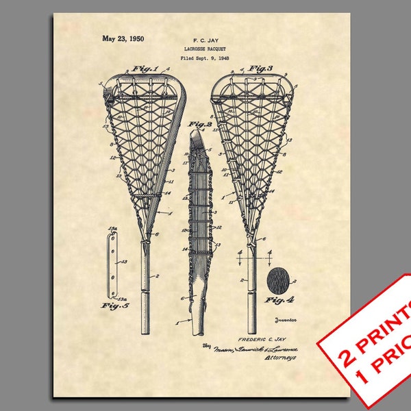 Lacrosse Art - Lacrosse Stick Patent Prints - Lacrosse Print Wall Art - Vintage Lacrosse Decor - Patent Print Wall Art - Patent Art -  232