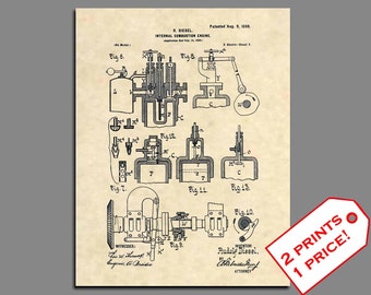 Patent Prints - Diesel Engine Patent Print - Vintage Diesel Classic Car Art - Classic Car Artwork Mechanic Gift Patent art - Wall Art - 140