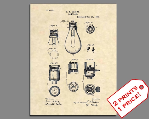 Patent Edison Glühbirne Patent Kunst Drucke Vintage | Etsy