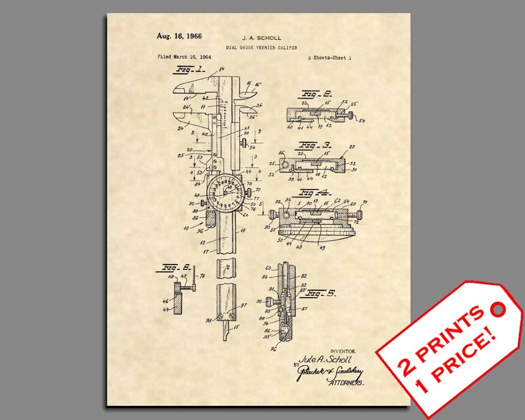 Patent Print Dial Caliper Patent Art Vintage Engineer Office Art