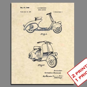 Patent Prints Vespa 125cc Scooter Patent Art Vintage Vespa 125 Motorbike Patent Print Motorbike Patent Poster Wall Art Prints 310 image 1