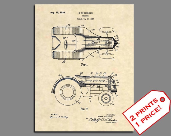 McCormick Tractor Poster Farmhouse Decor 1939 John Deere Tractor Patent Print
