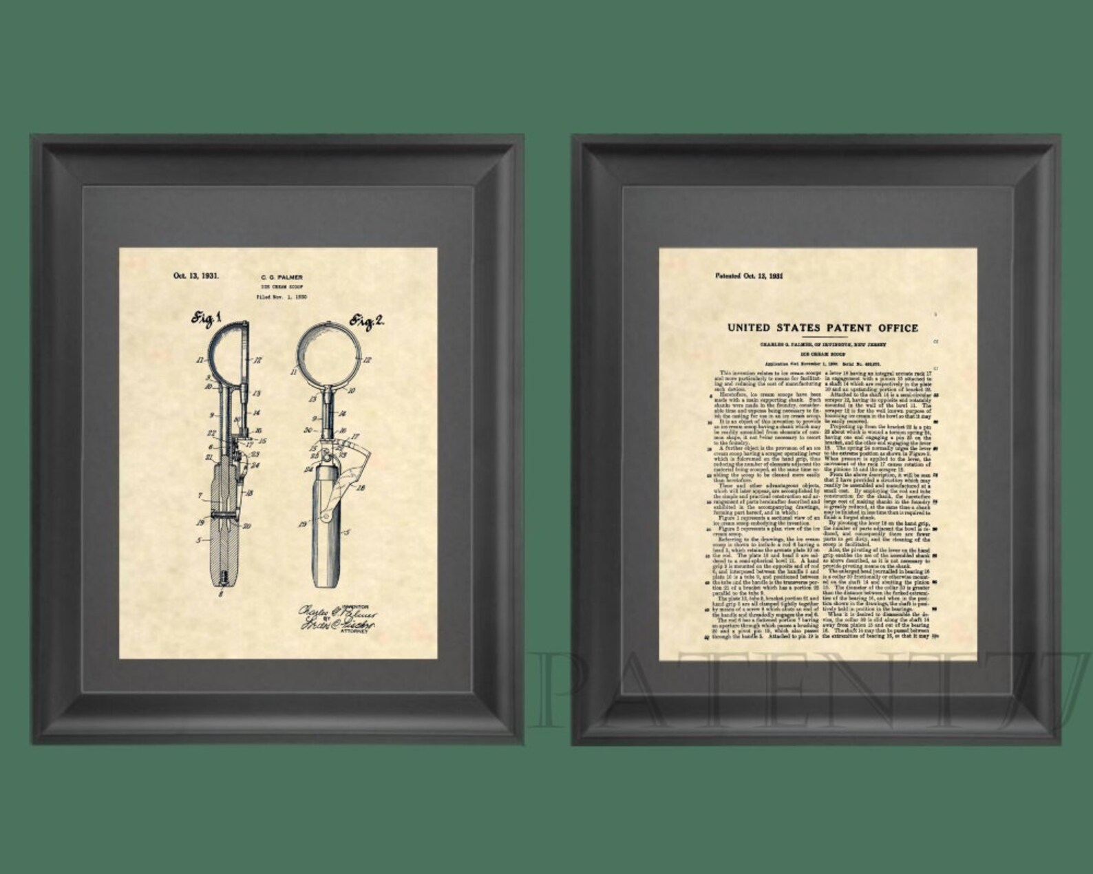 Patent Prints Ice Cream Scoop Patent Art Vintage Ice Cream Etsy