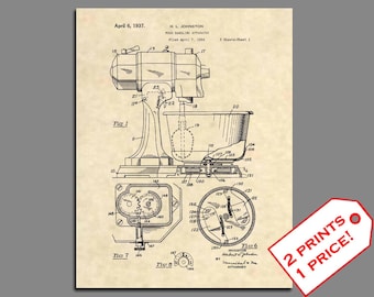 Patent Prints - 1937 Kitchen Aid Food Mixer Patent Art - Vintage Kitchen Wall Art Patent Print - Bakery Art Patent Poster Kitchen Decor 510