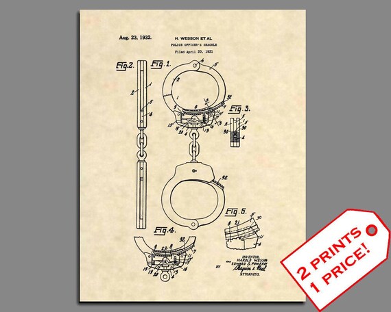 Police Wall Art Handcuffs Patent Prints Vintage Police Etsy
