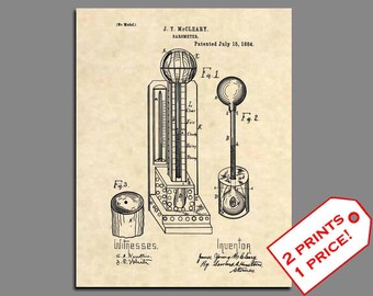 Patent Prints - 1884 Barometer Weather Wall Art Patent Print - Vintage Weather Decor Weather Instruements Patent Art - Weather Art - 185