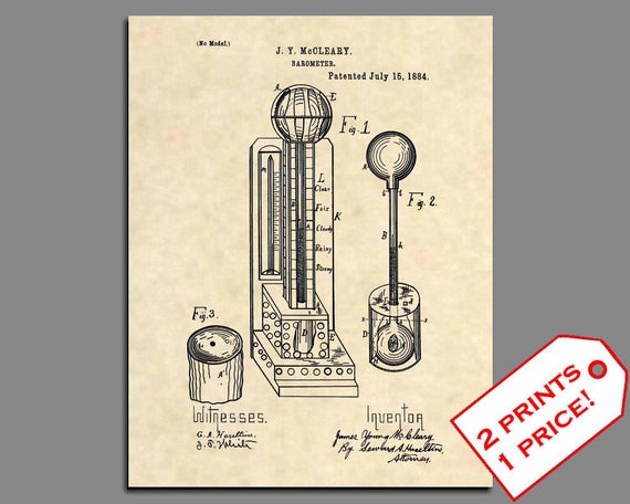 Vintage Antique Original 185 Official Weather Barometer 1884 Patent Art Print
