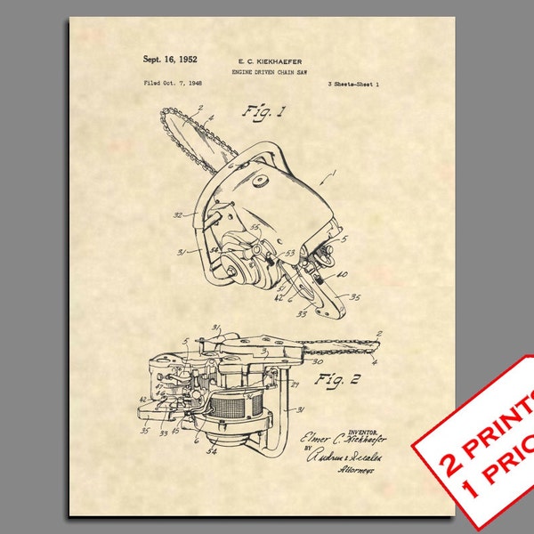 Patent Print - Chainsaw Patent Art - Vintage Woodsman Chain Saw - Lumberjack Wall Art - Antique Tools - Chainsaw Patent Poster Prints - 128