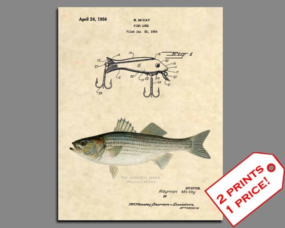 Fishing Wall Art Fishing Patent Striped Bass Fishing Poster