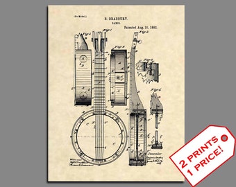 Guitar Patent - Vintage Banjo Patent Print - Banjo Guitar Poster - Guitar Wall Art Patent Prints - Guitar Print Wall Art Patent Poster - 199